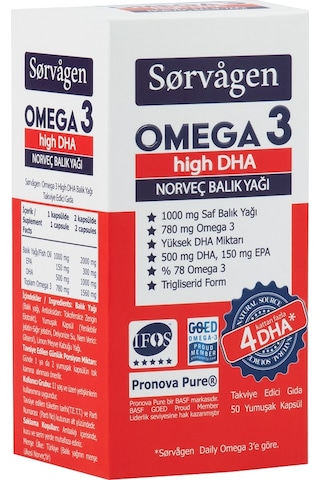 Sorvagen Omega 3 High Dha Saf Norveç Balık Yağı. 50 Kapsül. 1000