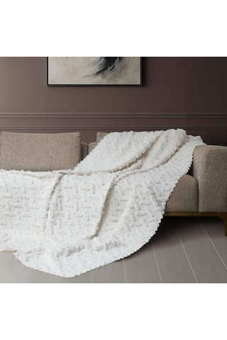 Ponela Koltuk Örtüsü Kaymaz Bohem Punch Kabartmalı 3 Boyutlu 175x350 Cm X- Large Kaymaz, Ekru
