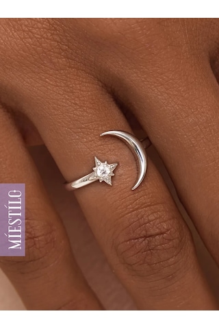 Miestilo 925 Ayar Gümüş, Ay Şeklinde Ayarlanabilir Yüzük 12307400 Beyaz