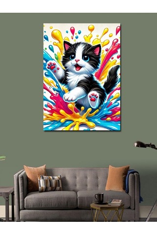 Kanvas Tablo Renkli Kedi Pati Çizimi 50cmx70cm