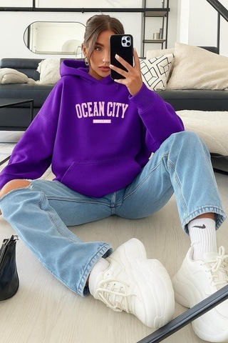 Benroma Ocean Cıty Baskılı Sweatshırt Mor