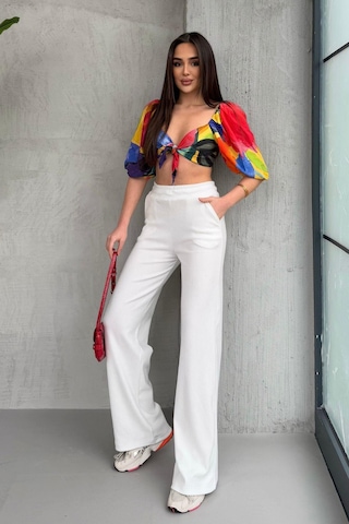 Kadın Ekru Yüksek Bel Bol Paça Kaşkorse Fitilli Cepli Pantolon Eşofman Altı Mtlcb104-ekru Ekru