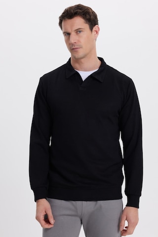 Tudors Erkek Relax Fit Rahat Kesim Polo V Yaka Siyah Sweatshirt-41922 Siyah