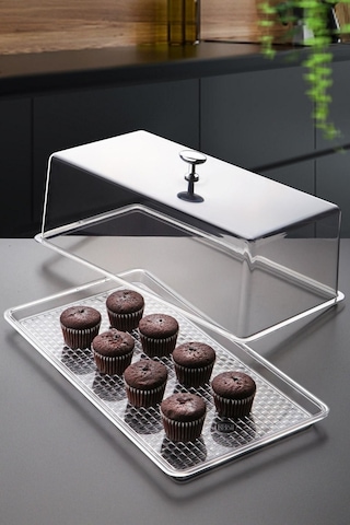 Ny Home Dekoratif Tasarım Pasta, Kurabiye Saklama Ve Sunum Seti Orta Boy Şeffaf