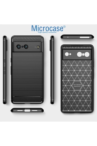 Google Pixel 7 Brushed Carbon Fiber Silikon Kılıf - Siyah Al3332