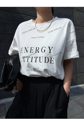 Adrift Energy Baskılı Oversize Kalıp Unisex T-shirt Beyaz