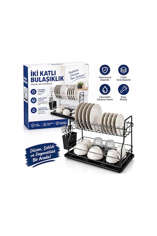 Siyah - Metal 2 Katlı Tabaklık - Bulaşıklık 5468 Çok Renkli
