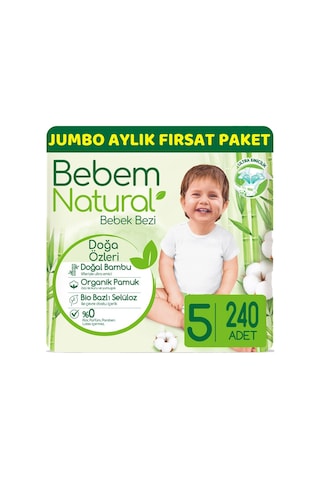 Bebem Natural Bebek Bezi 5 Numara Junior Jumbo Aylık Fırsat Paket