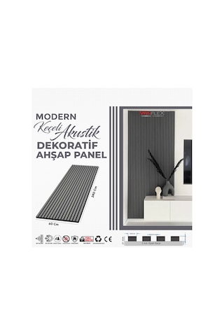 Keçeli Dekoratif Akustik Ahşap Panel Antrasit Gri 60x240cm .
