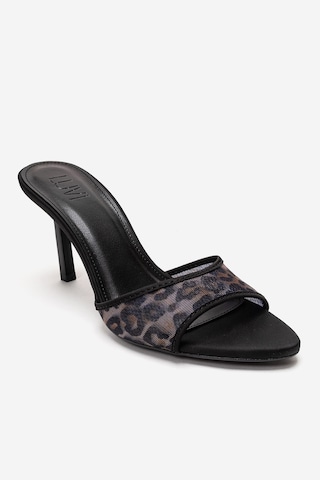 Luvishoes Monroe Siyah Desenli File Detaylı Kadın Topuklu Terlik
