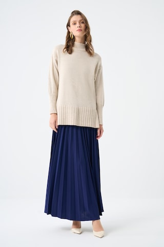 Basic Örme Pliseli Krep Lacivert Etek 001