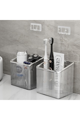 Geeroyoo Banyo Duş Odası Makyaj Tuvalet Mendil Depolama Kutusu - Deliksiz Duvar Takımı Ev Kullanıma Uygun Siyah Gri Gümüş Renkli Dolap Gri - Siyah