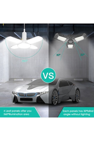 Ximistore9 Deformable 4 Panel Garaj Lambası, 60w 6000lm Beyaz Işık, 85-265v, E26/e27 Soket, Geniş Açı, Kolay Kurulum Beyaz
