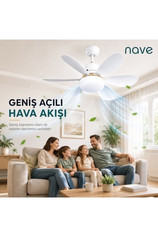 Nave Nv-tv10 Işıklı Tavan Vantılatoru 6 Kanat Beyaz