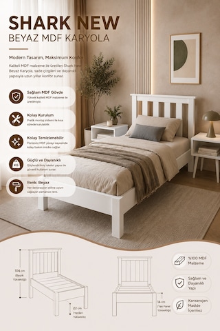 Shark New Çift Kişilik Mdf Karyola Ve 2 Komodinli Set