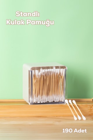 Porsima 3134 Doğal Ahşap Bambu Saplı Standlı Kulak Temizleme Çubuğu Seti- 190 Adet Renkli