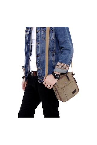 Erkek Kanvas Küçük Postacı Çantası Günlük Omuz Çantası Göğüs Çantası Seyahat Tote Çantası, Çok Cepli El Çantası, Haki Renk