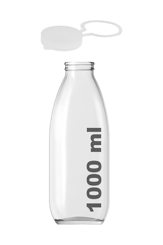 Afracam Süt Ayran Şişesi Şeffaf 1000 Ml Plastik Kapaklı Cam Şişe