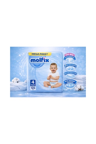 Molfix Mega Paket 4 Numara Maxi 128 Adet Bebek Bezi 7-14 Kg Molfix Mega Paket 4 Numara Maxi 128 Adet Bebek Bezi 7-14 Kg