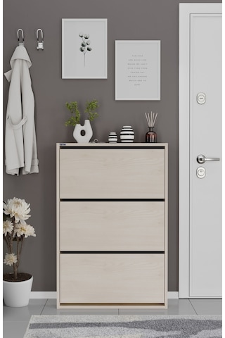 Ceha 3'lü Düşer Kapaklı Ahşap Ayakkabılık - Düz Akçaağaç A.AYK-3/D.AKÇAAĞAÇ