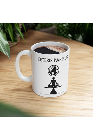 Ceteris Paribus Kupa Denge Ve Uyumu Yansıtan Felsefi Ve Ekonomi Temalı Tasarım Hediyesi Beyaz