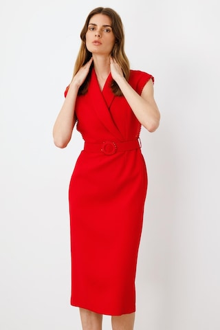 Moda İlgi Kadın Kol Ağzı Boncuk Aksesuar Detaylı Elbise 0015 Kırmızı Kırmızı