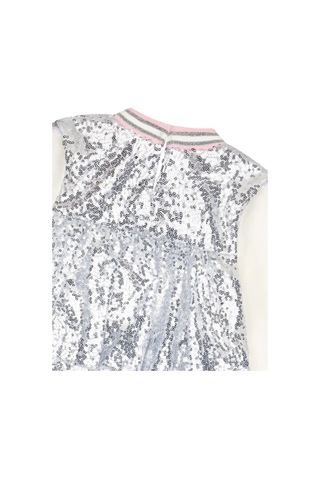 Kız Çocuk Örme Şerit Kollu Payetli Elbise Mnt25k232 Gri