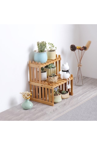 Yifomall 27cm Çift Katlı Misket Bambus Çiçek Ve Çeşitli Eşya Rafı - Dayanıklı, Organize Eden, Evde Kullanımı İçin K/d Paketle Teslim