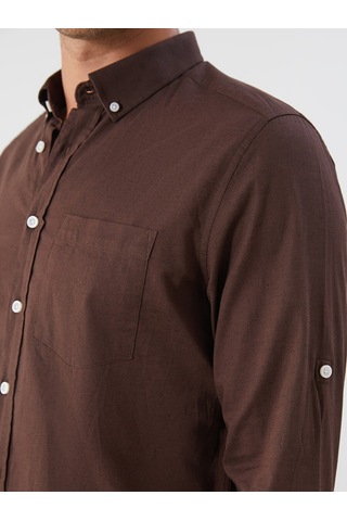 Lcwaıkıkı Classic Kahverengi Regular Fit Uzun Kollu Keten Karışımlı Erkek Gömlek