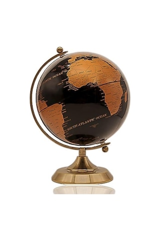 Gold Metal Kaideli Siyah Dünya Küresi 20 X 30 Cm