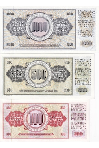 Yugoslavya 1000-500-100 Dinar Yabancı Kağıt Para Seti 3 Parça Çil Unc Koleksiyon Para
