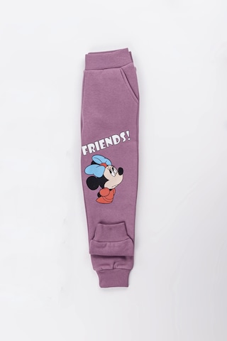 Kız Çocuk Minnie Mouse Baskılı 3 İplik Şardonlu Kışlık Sweat Ve Eşofman Alt Üst Takım Lila