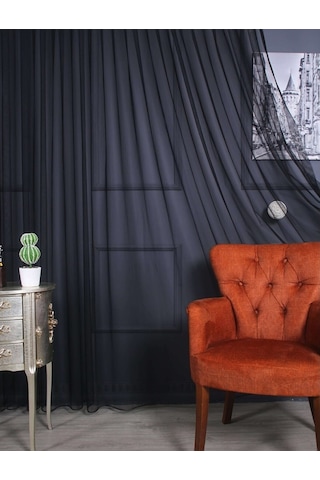 Hilal Petek Zemin Grek Ölçünüze Özel Dikim Tül Perde Siyah