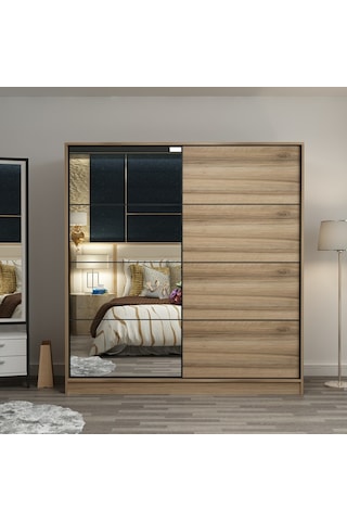 Minar Kale 2 Kapaklı Aynalı Sürgülü Dolap 180 Cm - Dore 190cm