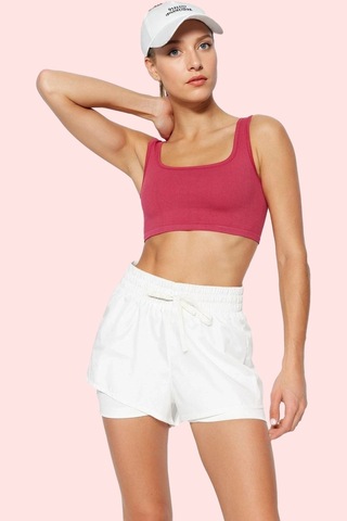 Ersefa Moda Örme Normal Bel Boru Paça Sportswear Haki Paraşüt Kumaş 2 Ka Beyaz