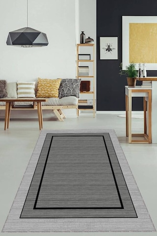 Koyu Gri Kaymaz Tabanlı Çerçeveli Mutfak Halısı Ar1426n11