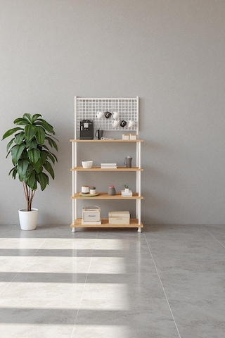 Çevir Kur Atlantik Çam 4 Raflı Beyaz Kahve Köşesi Dolabı Mutfak Düzenleyici, Stand, 71x167x35 Cm Atlantik Çam