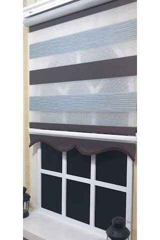 Pliseli Zebra Stor Perde Kahve Gri Etek Dilimli St 015