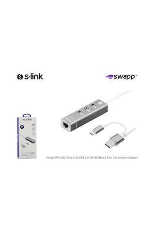 S Link Swapp Sw U222 Type C Usb 2.0 10/100Mbps 3 Port Usb Ether