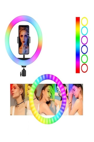 Rgb Işıklı 26 Cm 10 İnç Çok Renkli Led Ring Light 2.1m Tripot Youtube Tiktok Make Up Çekim Işığı