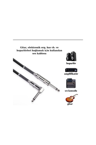 Gitar Jack Kablo Çelik Uç Düz/L Elektro Akustik Bağlama Keman