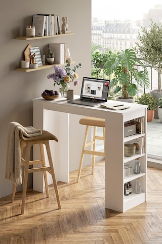 Yurudesign Style Bar Masası Mutfak Yemek Masası Beyaz St1-W