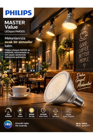 1 Adet Philips 9.5w 3000k Sarı Işık E27 Duylu 760 Lümen Dim Edilebilir Par30 Ampul