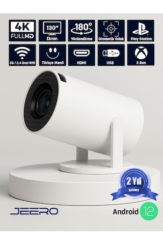 Jeero Hy300pro White 1080 Pixel Multimedia Ultra Hd Android 12 Projeksiyon Cihazı Türkçe Menü