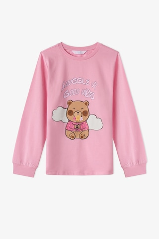 Penti Kız Çocuk Pembe Friendly Capy Pamuklu Uzun Kollu 2li Pijama Takımı