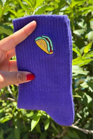 Lousocks Unisex Taco Ve Patates Nakışlı 2'li Tenis Spor Çorap Çok Renkli