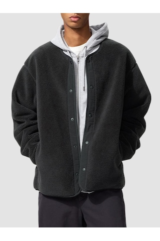 Erkek Polar Hırka, Kalın Ve Sıcak Günlük Ceket Siyah