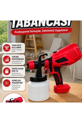 800 Ml Hazneli 21v Şarjlı Boya Püskürtme Tabancası 3 Modlu Ayarlanabilir Sprey