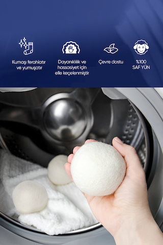 Clean 3 Adet Çamaşır Yün Keçe Kurutma Topu + 30ml Esans Koku Hediye - Doğal Ve Çevre Dostu