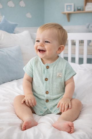 Babyhola Kız Erkek Bebek Kısa Kollu Çıtçıtlı Tulum Pamuk Müslin 22404 Mint Yeşili